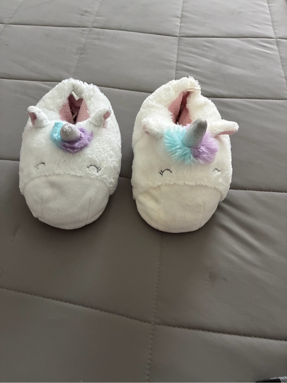 Carter's White Unicorn Plush Kids Slippers with Pastel Purple & Blue Accents
